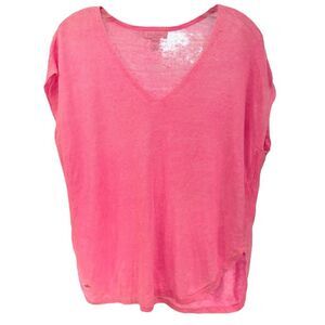 Lilly Pulitzer Women's Linen Boxy Beach V-Neck Short Sleeve Top Pink Size 2XS